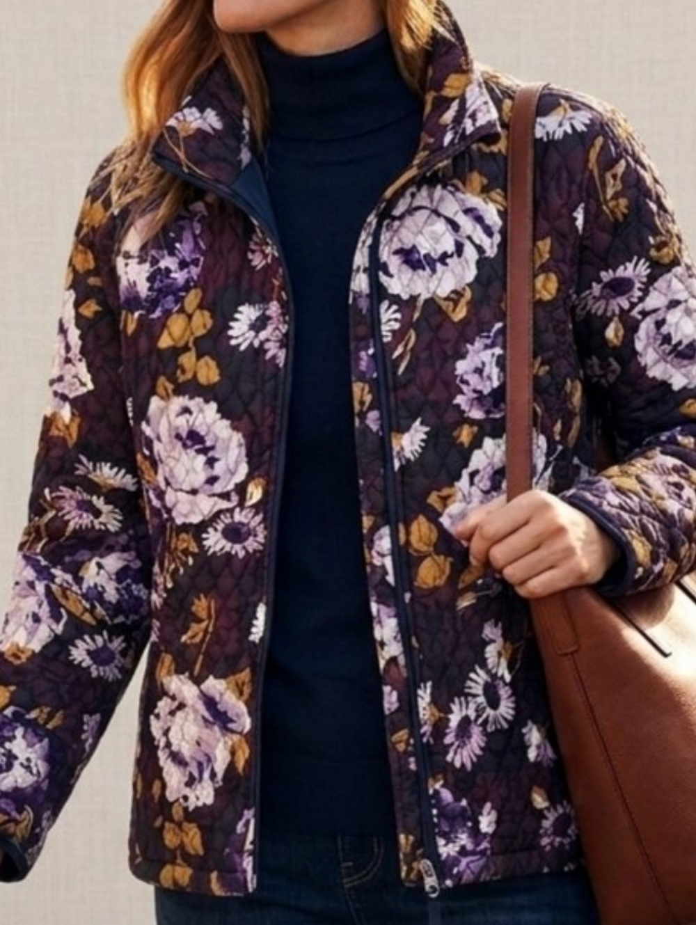 Lands End Quilted Floral Jacket Size XS Purple